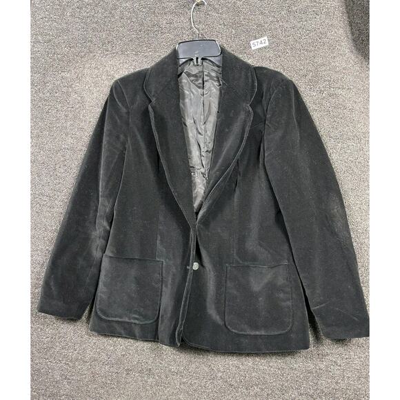 Mulberry Street Blazer Womens 11/12 Black Velvet Button Front Patch Pockets - Picture 1 of 10